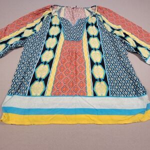 Crown & Ivy Blouse Boho Tunic Size XL Top Multicolor 3/4 Sleeve‎ Geometric Print